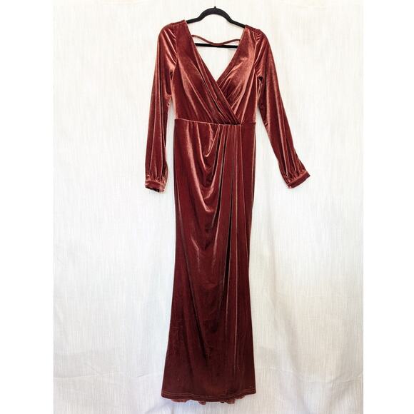 Revelry Vera Velvet V neck Long Sleeve Front Slit Wrap Maxi Dress, size 6 - Picture 2 of 10
